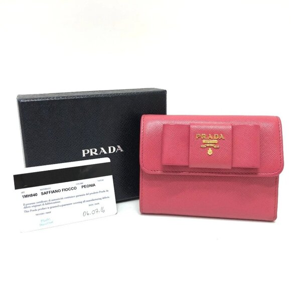 PRADA 1MH840 logo ribbon Wallet Compact Wallet Trifold wallet - Picture 1 of 14